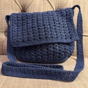 Crocheted Small Sling Bag in Blue Shade.
